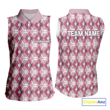 Load image into Gallery viewer, Women sleeveless polo shirt custom pink argyle plaid pattern golf attire for ladies NQS10443