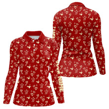 Load image into Gallery viewer, Gold Heart Red pattern Women golf polo shirt custom Valentines golf gift for her NQS9368