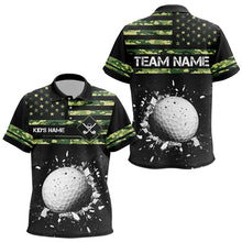 Load image into Gallery viewer, Green Camo American flag black Kid Golf Polo Shirt custom patriotic team golf apparel for kid NQS9517