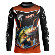 Load image into Gallery viewer, Black and Orange Largemouth Bass Long Sleeve Fishing Shirt, Personalized Bass Fishing Tounament Jersey NQS9681