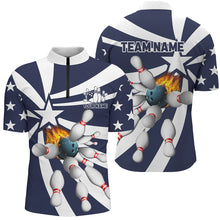 Load image into Gallery viewer, Blue and white Mens polo, quarter zip bowling shirt Custom flame bowling star team league jerseys NQS7820