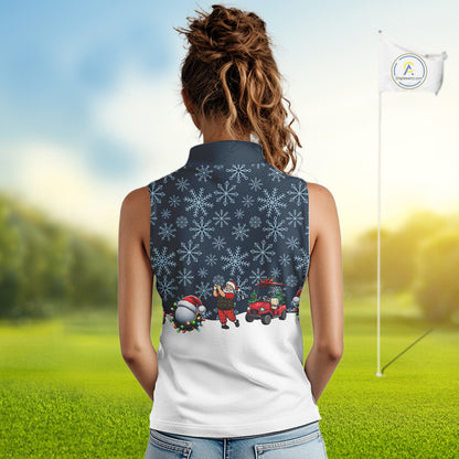 Blue snowflake pattern Christmas Sleeveless Golf Polo Shirt custom golf attire, unique golf gifts NQS10865