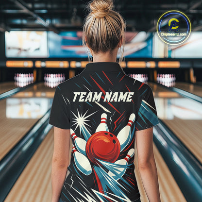 Lightning Thunder Retro Bowling Shirts For Women Custom Bowling Team League Jersey, Gift For Bowlers NQS10867