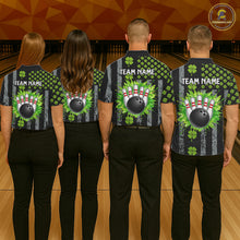 Load image into Gallery viewer, Custom Black Grunge US Flag Green Shamrock St Patrick Bowling polo shirts for men, bowling jersey men NQS11450