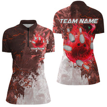 Load image into Gallery viewer, Red Camo Flame Bowling Polo, Quarter Zip Shirts For Women Custom Bowling Team Jersey Outfits NQS8703