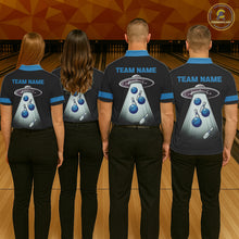 Load image into Gallery viewer, Black and Blue ufo alien Retro Bowling Polo, Quarter Zip Shirts for men Custom Bowling Team Jersey NQS11462