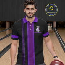 Load image into Gallery viewer, Black and Purple ufo alien Retro Bowling Polo, Quarter Zip Shirts for men Custom Bowling Team Jersey NQS11464