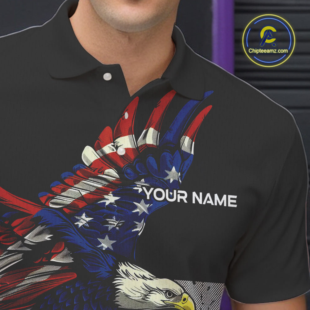 Eagle American Flag Custom Flame Bowling Team Shirts For Men, Patriotic Bowling Uniform NQS9971
