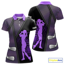 Load image into Gallery viewer, Black and purple Women golf polo shirts custom golf clubs team golf shirts, golf tops for ladies NQS10118