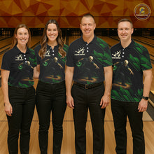 Load image into Gallery viewer, Black &amp; Green Camo Skull Lightning Bowling Polo, 1/4 zip shirts for Women Custom Team bowling Jersey NQS11657