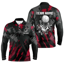 Load image into Gallery viewer, Black and Red Camo pattern Mens Golf Polo Shirts custom mens golf tops, cool golf gifts NQS9185