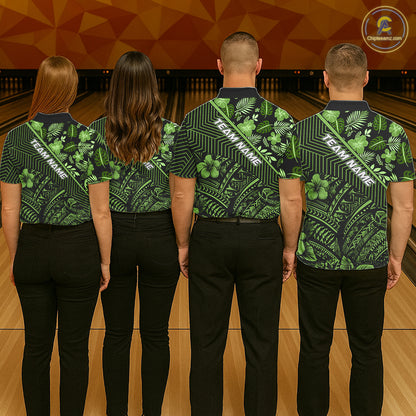 Black and Green tribal pattern Bowling Polo, 1/4 zip Shirts For Men Custom Team Bowling Jerseys NQS11469