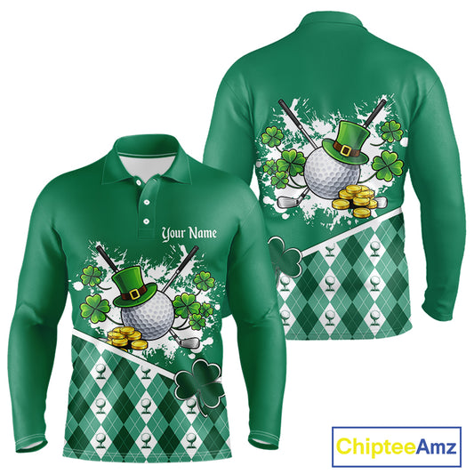 Green argyle pattern St Patrick Golf Polo Golf shirts for Men Custom gifts for the golfer NQS11476