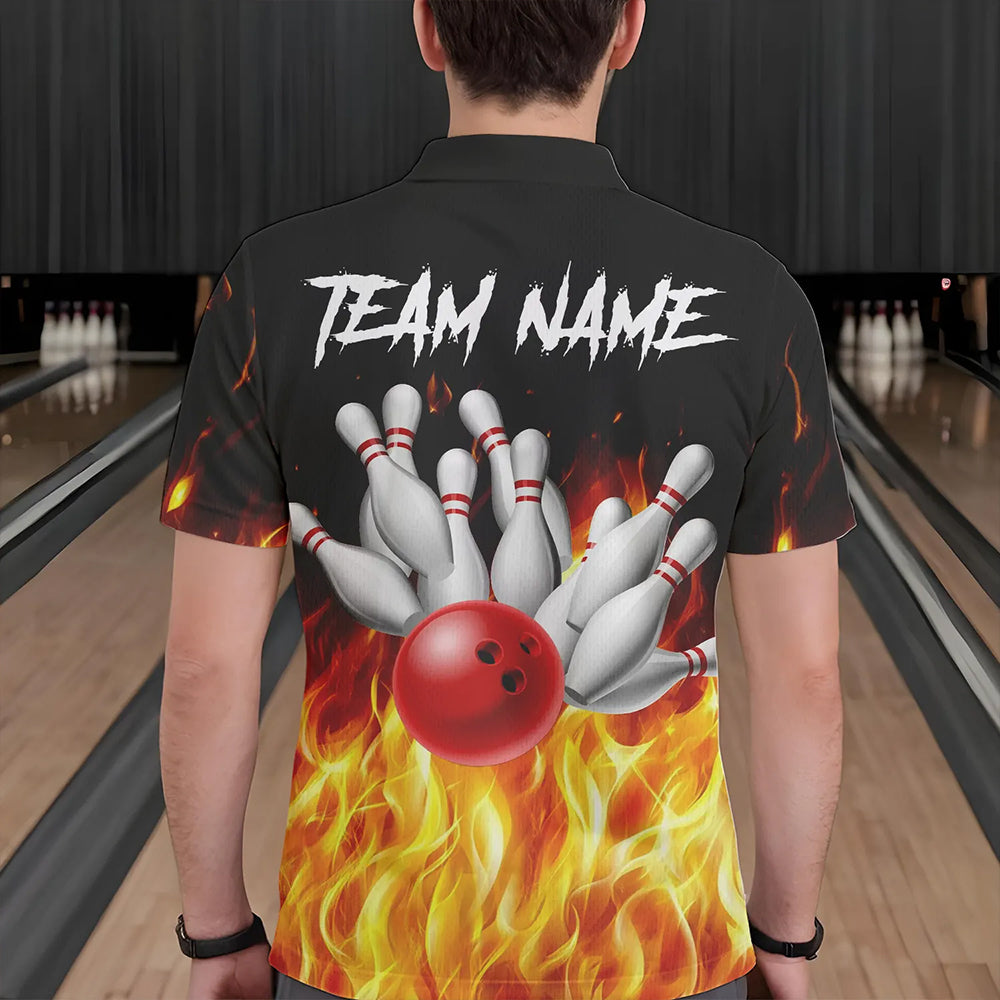 Flame Eagle Mens Bowling Polo, Quarter Zip Shirt Custom team Mens bowling outfit gifts for bowlers NQS9708