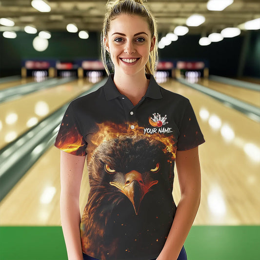 Flame Eagle Women Bowling Polo, Quarter Zip Shirt Custom team ladies bowling outfit gifts for bowlers NQS9708