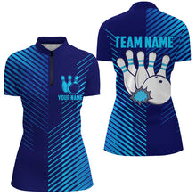 Load image into Gallery viewer, Blue stripes pattern bowling ball pins custom Women's bowling Polo, Quarter Zip shirts team jerseys NQS7843
