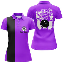 Load image into Gallery viewer, Splits 'n Giggles Bowling polo, 1/4 zip Shirt For Women Personalized Purple retro bowling Jerseys NQS8489