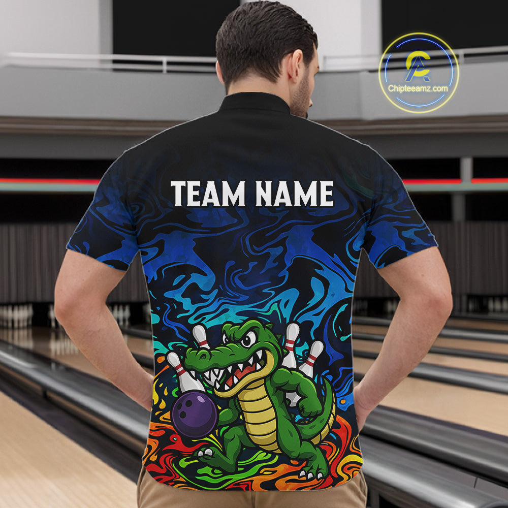 Colorful Funny Alligator Bowling Shirts for Men Custom Bowling Team Jersey, Gift For Bowlers NQS11755