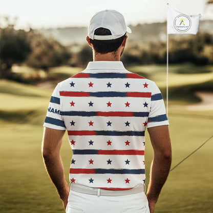 Red, White and Blue stars pattern Men golf polo shirts Custom patriotic golf attire for mens NQS9980
