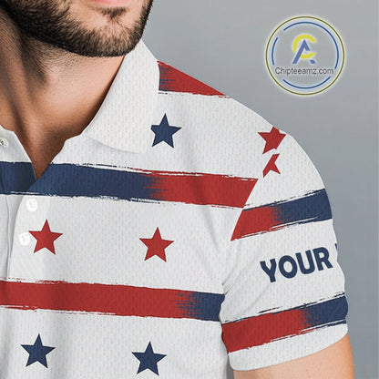 Red, White and Blue stars pattern Men golf polo shirts Custom patriotic golf attire for mens NQS9980