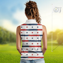 Load image into Gallery viewer, Red, White and Blue stars pattern Women sleeveless golf polo shirt Custom patriotic ladies golf attire NQS9980