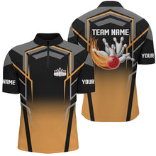 Load image into Gallery viewer, Black and Orange Bowling Polo, 1/4 Quarter Zip Shirts For Men, Custom Bowling Jerseys for Team bowlers NQS7855