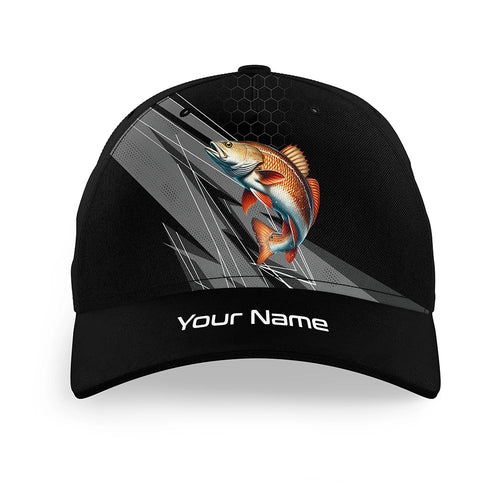 Personalized Black camo Redfish Fishing baseball cap, Red Drum fishing hats for men, women NQS10142