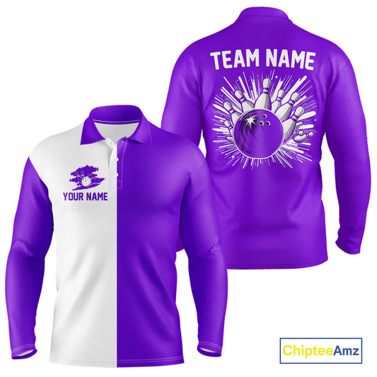 Purple and white Retro Bowling shirts For Men Custom team bowling jerseys gift for Bowlers NQS10145