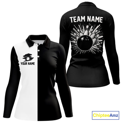 Black and white Retro Bowling shirts For Women Custom team bowling jerseys gift for Bowlers NQS10146