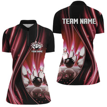 Load image into Gallery viewer, Red and black light Women Polo, 1/4 Quarter Zip Shirts Custom bowling team jerseys, gift for bowlers NQS7860