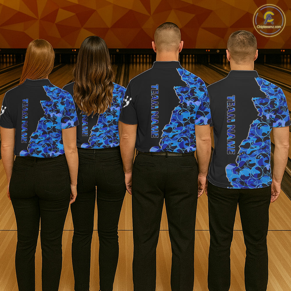 Black & Blue Camo Team Bowling Shirts For Women Custom bowling shirts with name, Team Bowling Jerseys NQS11508