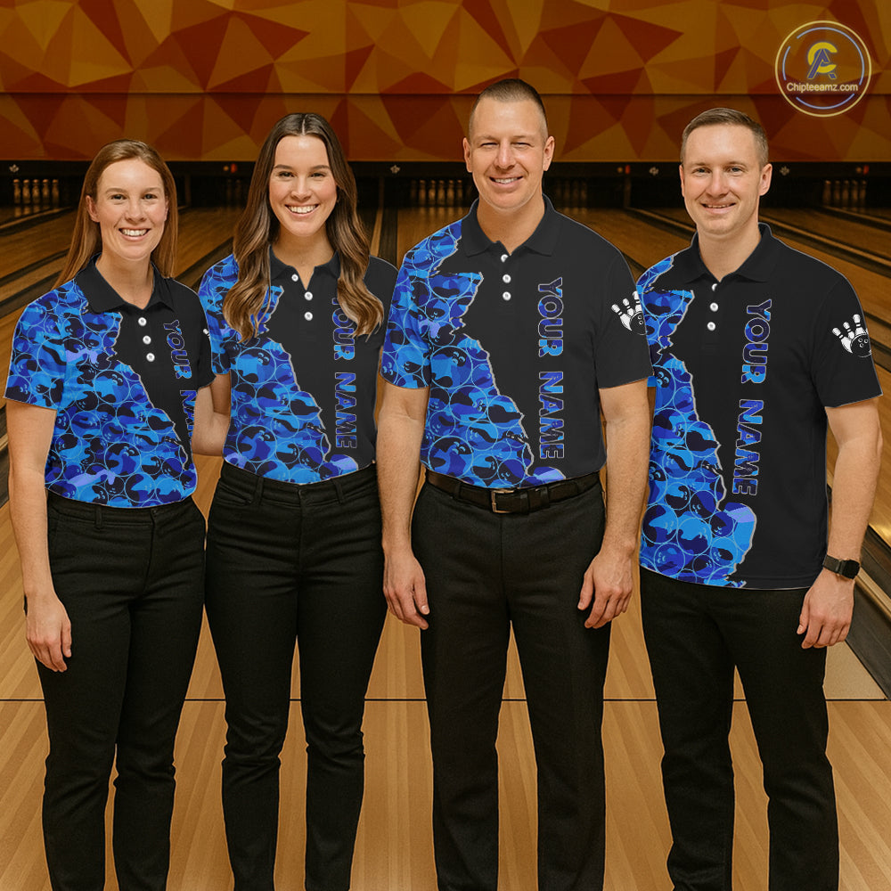 Black & Blue Camo Team Bowling Shirts For Women Custom bowling shirts with name, Team Bowling Jerseys NQS11508