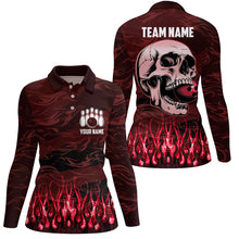 Load image into Gallery viewer, Bowling polo, quarter zip shirts for women Custom Red camo Flame Skull Bowling Team League Jerseys NQS7653