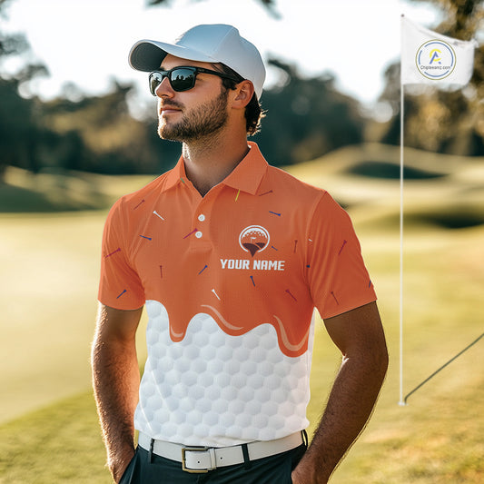 Mens golf polo shirts custom orange Ice Cream Melting On Golf Ball, golf gifts for mens NQS9989