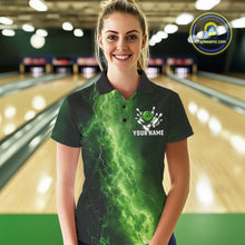 Load image into Gallery viewer, Women's Bowling Shirts Custom Green Lightning Thunder Bowling Team Jersey, gift for team Bowlers NQS10910