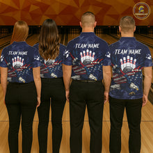 Load image into Gallery viewer, Blue Smoke American Flag Eagle Bowling Shirts For Women Custom patriotic Bowling Team Jersey NQS11288