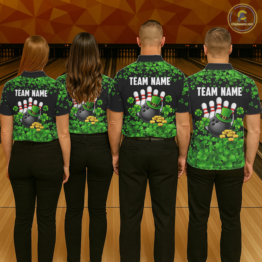 Custom Green clovers pattern Bowling shirts for men, St Patrick's Day bowling apparel, bowling gifts NQS11512