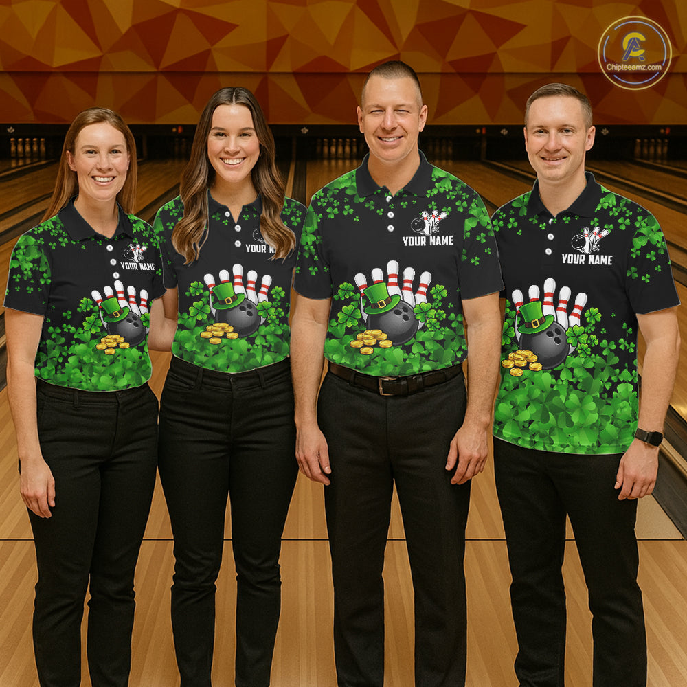 Custom Green clovers pattern Bowling shirts for men, St Patrick's Day bowling apparel, bowling gifts NQS11512