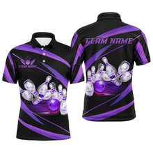 Load image into Gallery viewer, Personalized Black And Purple Bowling Shirts For Men, Custom Team Bowling League Jerseys NQS9230