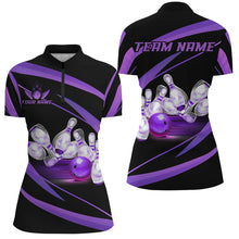 Load image into Gallery viewer, Personalized Black And Purple Bowling Shirts For Women, Custom Team Bowling League Jerseys NQS9230