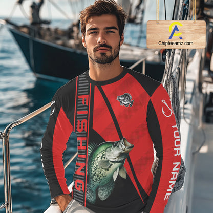 Black and red Crappie Fishing Custom UV protection Long sleeve fishing shirts For Men, Women NQS10162