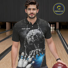 Load image into Gallery viewer, Blue and Black Bear grunge Custom Men Bowling Polo, Quarter Zip Shirts Bowling Team Jerseys Outfits NQS10166