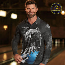 Load image into Gallery viewer, Blue and Black Bear grunge Custom Men Bowling Polo, Quarter Zip Shirts Bowling Team Jerseys Outfits NQS10166