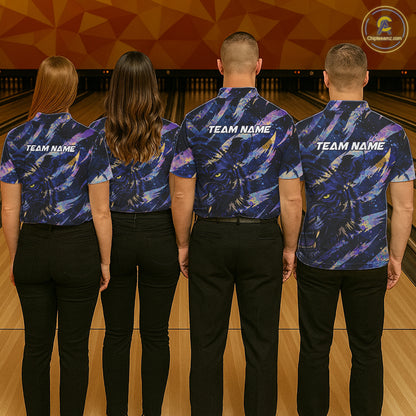 Blue and Purple watercolor Tiger Bowling Polo, Quarter Zip Shirt For Women Custom bowling Team outfit NQS11308
