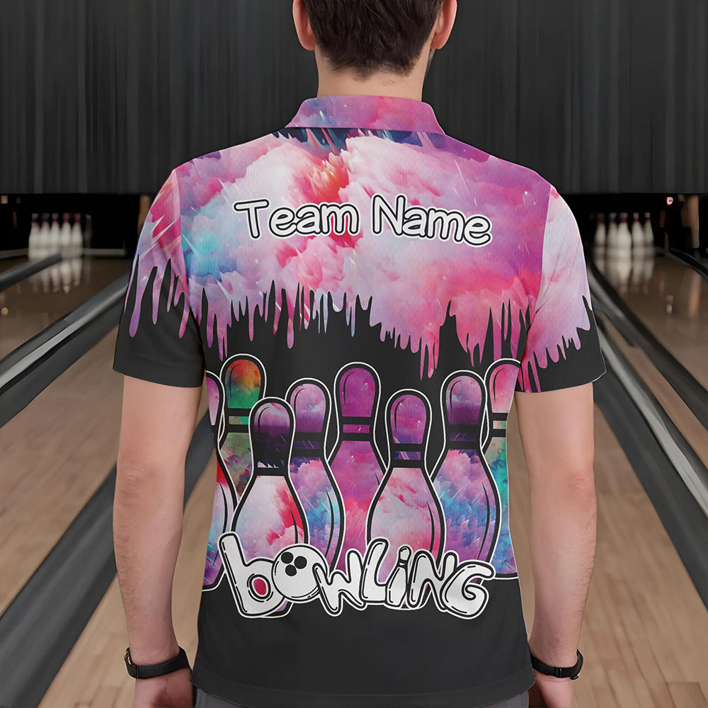 Black and Pink watercolor Bowling Polo, Quarter Zip Shirts For Men Custom Bowling Jersey Team Outfit NQS9593