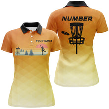 Load image into Gallery viewer, Orange gradient Retro disc golf polo shirt for women custom name and number disc golf jerseys NQS8779