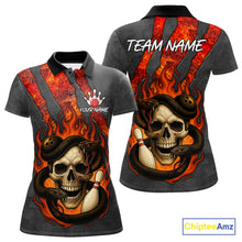 Load image into Gallery viewer, Red Flame Skull Snake Bowling Polo, Quarter Zip Shirts for Women Custom Team Bowling Jersey NQS10937