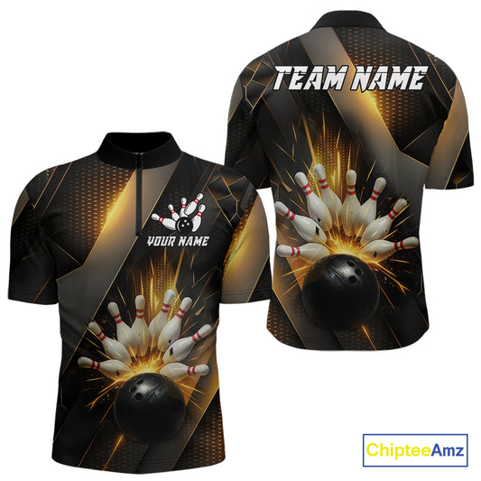 Black and Gold Bowling league shirts For Men custom team bowling jerseys, gifts for bowlers NQS11109