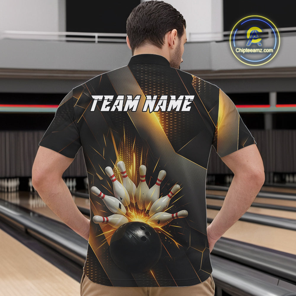 Black and Gold Bowling league shirts For Men custom team bowling jerseys, gifts for bowlers NQS11109