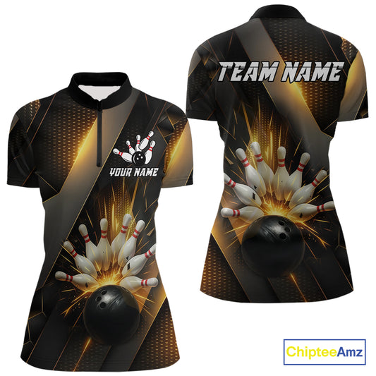 Black and Gold Bowling league shirts For Women custom team bowling jerseys, gifts for bowlers NQS11109